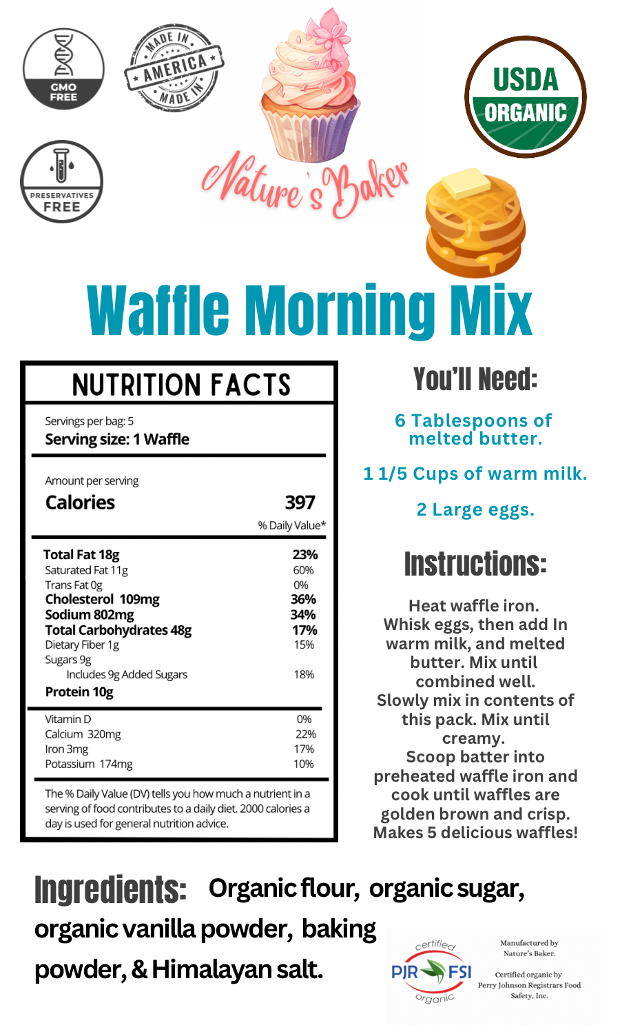 Organic Waffle Morning Mix - Nature’s Baker